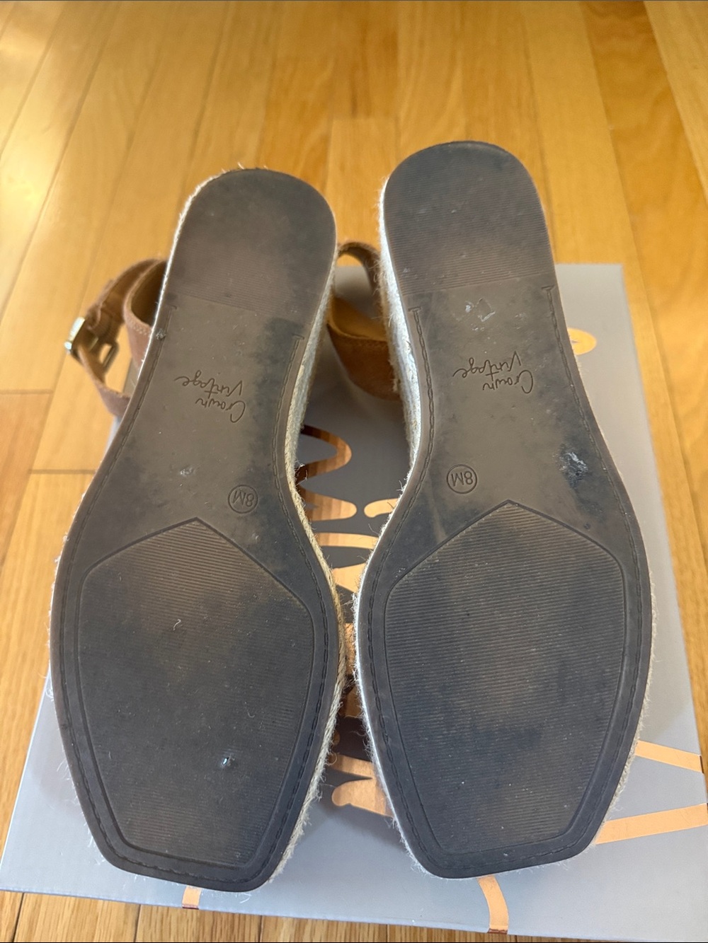 Crown Vintage Tan Suede Laser-Cut Espadrille Wedge Sandals - Picture 7 of 7